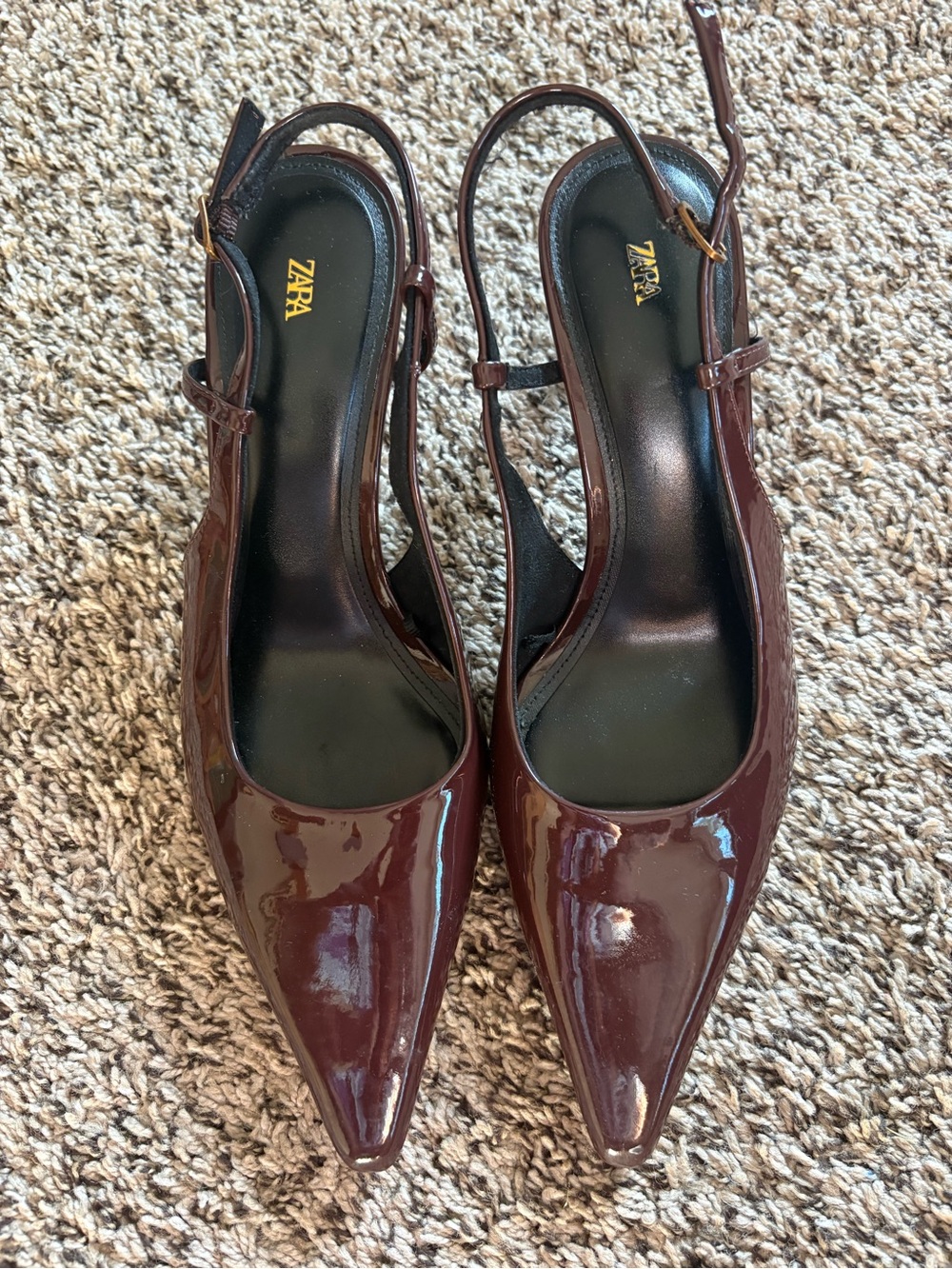 ZARA Women's Burgundy Patent Pointed Slingback Heels